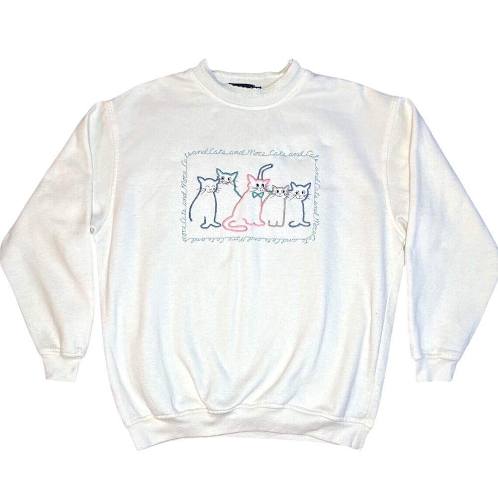 Vintage 90's Weekend Edition Cats, Cats & More Cats Embroidered Sweatshirt M